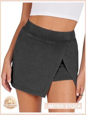 High Waist Mini Skort Split Hem Athletic Tennis Bodycon Skirt with Inner Shorts